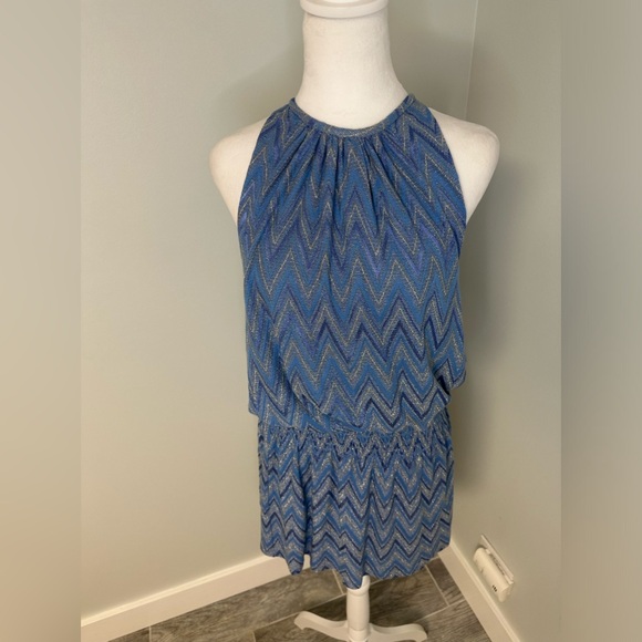 NWT RAMY BROOK Paris Jacquard Metallic Chevron Sleeveless Blue Boho Dress Sz M - Picture 5 of 16